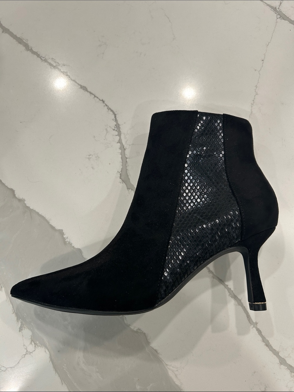 New-no box. Black Pointed Toe Suede Ankle Boots - Women